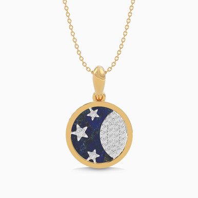 Cresent Blue Stone & Diamond Necklace In 18K Gold - SAP05644 Cresent Blue Stone & Diamond Necklace In 18K Gold - SAP05644