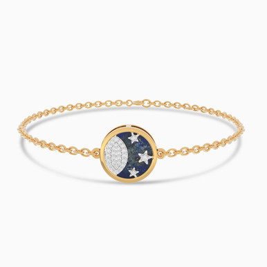 Cresent Blue Stone & Diamond Chain Bracelet In 18K Gold - SAB05644