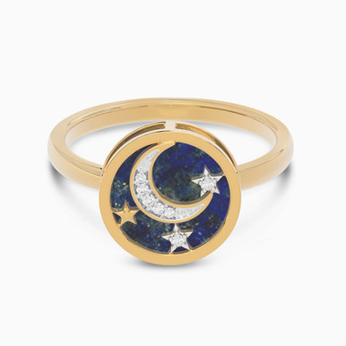 Blue Stone & Diamond Ring In 18K Gold - SAR05642