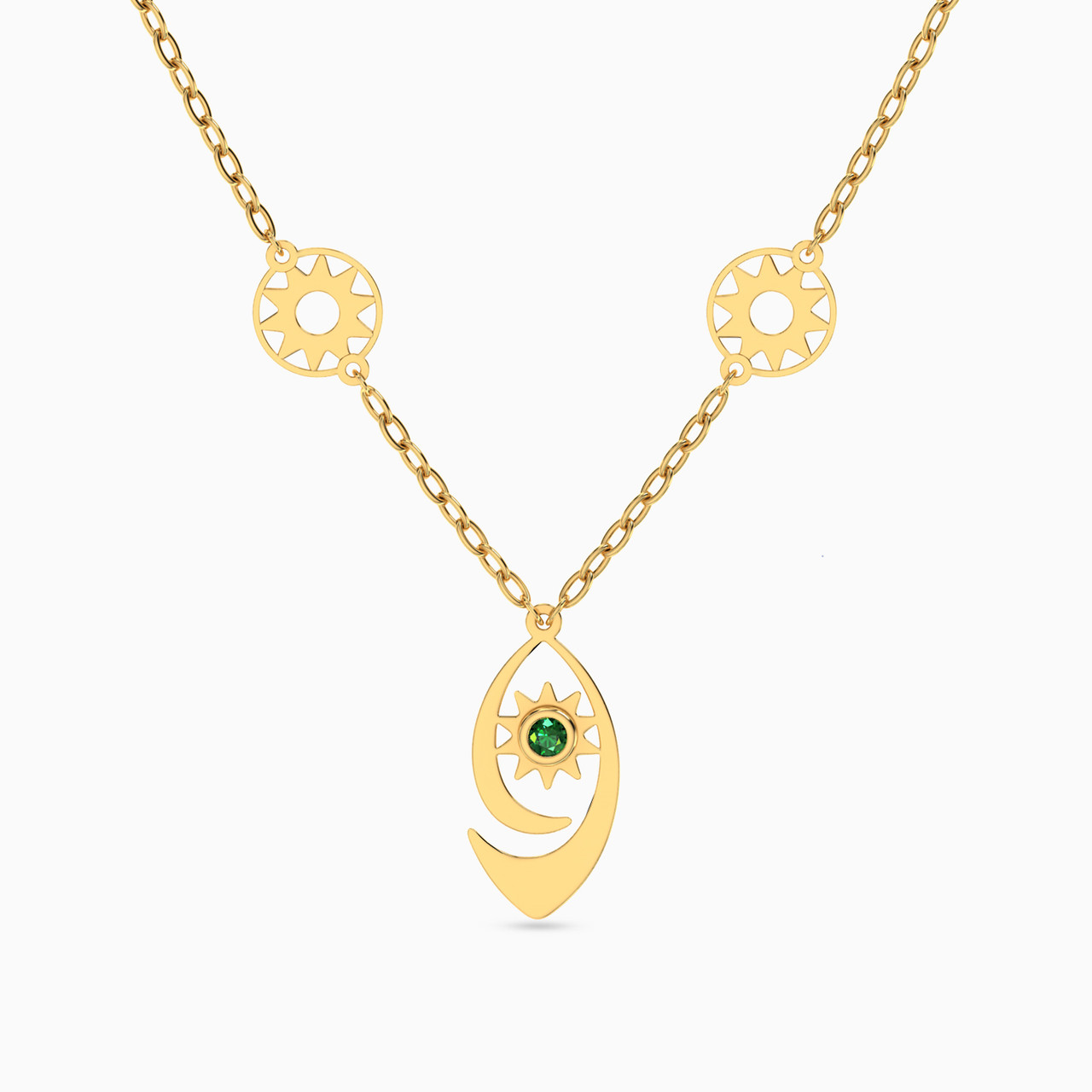 18K Gold Colored Stones Pendant Necklace