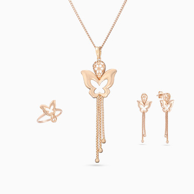 Butterfly Shaped Jewelry Set in 21K Gold (3 Pieces) - 12006110649 Butterfly Shaped Jewelry Set in 21K Gold (3 Pieces) - 12006110649