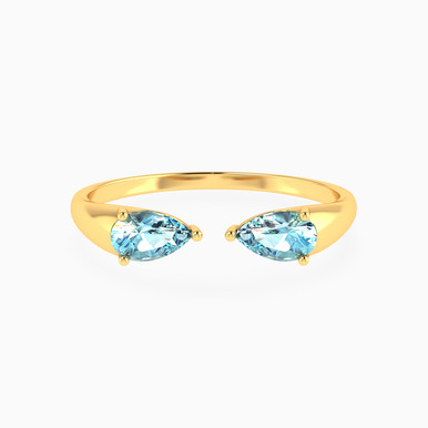 Open Design Aqua Blue Stone Two Headed Ring In 18K Gold - 111104150104 Open Design Aqua Blue Stone Two Headed Ring In 18K Gold - 111104150104
