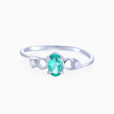 Diamonds & Green Stone Ring in 18k Gold - LRG00110EM