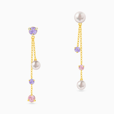 Tassels Colored Stones Drop Earrings in 18K Gold - 21051030034