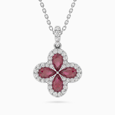 Flower Red Stone & Diamond Necklace in 18K Gold - KP108073RB
