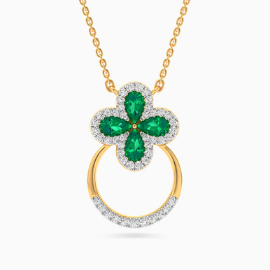 Flower Green Stone & Diamond Necklace in 18K Gold - KP611574EM