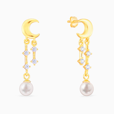 Crescent Pearl Gold Plated Drop Earrings - GE03211A