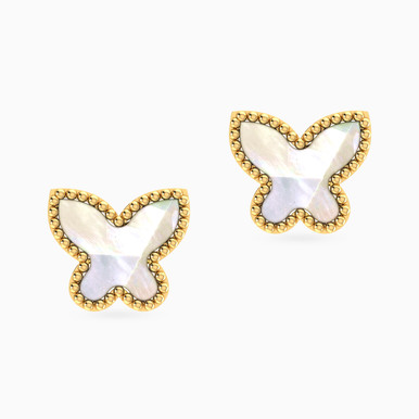 Kids Butterfly Pearls Stud Earrings in 18K Gold - 21051110308