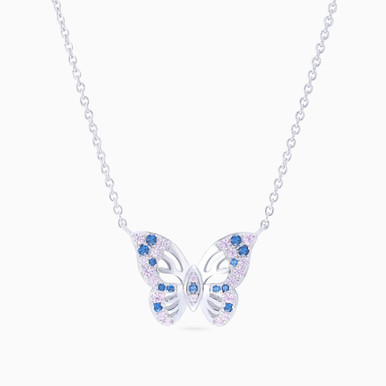 Butterfly Colored Stones Sterling Silver Necklace - GN14865A