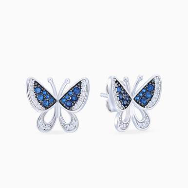 Butterfly Colored Stones Sterling Silver Stud Earrings - SE06227A Butterfly Colored Stones Sterling Silver Stud Earrings - SE06227A