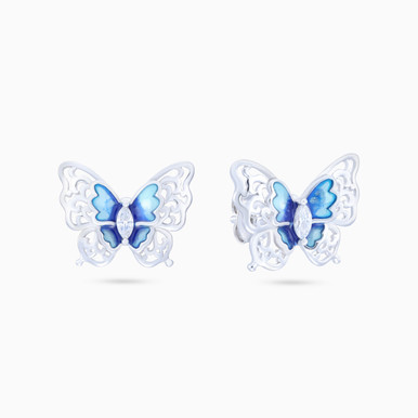 Butterfly Clear Stone Sterling Silver Stud Earrings - GE14857A