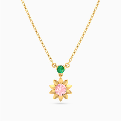 Flower Colored Stones Necklace in 18K Gold - 21046110982