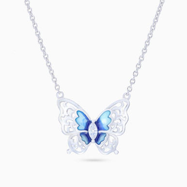 Butterfly Clear Stone Sterling Silver Necklace - GN01642A