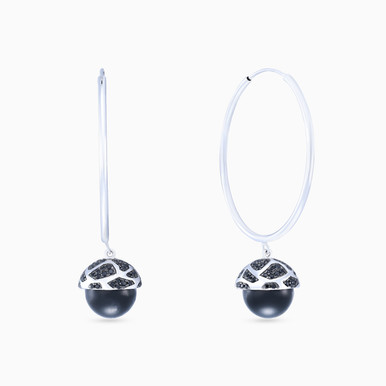Black Stone Sterling Silver Hoop Earrings - GE14859A Black Stone Sterling Silver Hoop Earrings - GE14859A