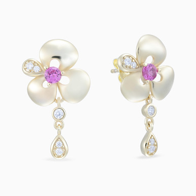 Flower Colored Stones Gold Plated Drop Earrings - SE20885A