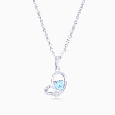 Heart Aqua Blue Stone Sterling Silver Necklace - GP14719A