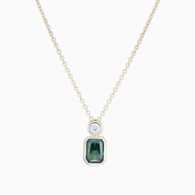 Hexagon Green Stone Necklace in Yellow Gold Plating - GP02092A