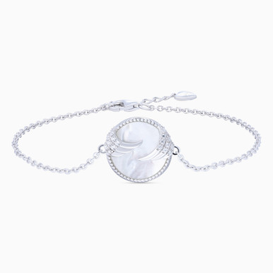 Wings Clear Stone & Pearl Sterling Silver Chain Bracelet - GB14413A