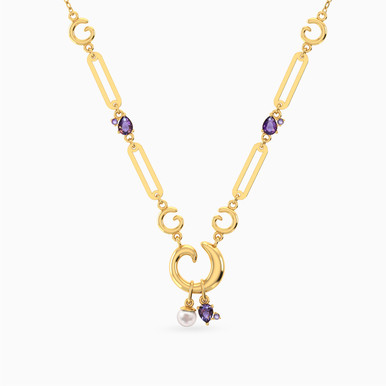 Spiral Pearl & Purple Stone Necklace in 18K Gold - 21046111232 Spiral Pearl & Purple Stone Necklace in 18K Gold - 21046111232
