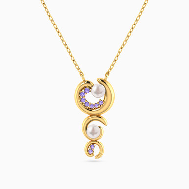 Circles Pearl & Purple Stone Necklace in 18K Gold - 21046111230