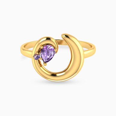 Crescent Shape Purple Stone Ring in 18K Gold - 21048110809