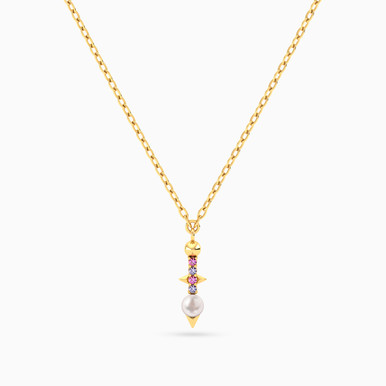 Abstract Pearl & Purple Stone Necklace in 18K Gold - 21046030360
