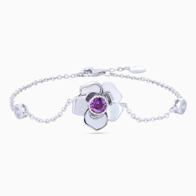 Flower Purple Stone Chain Bracelet In Sterling Silver - SB20888A