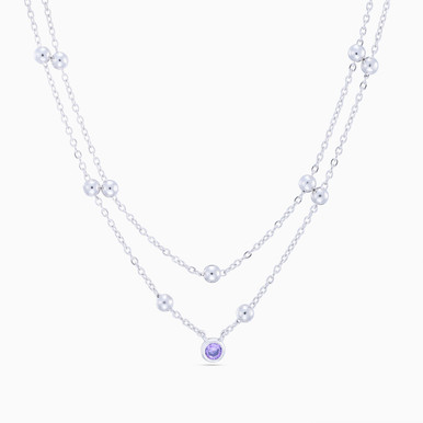 Beads Purple Stone Layered Necklace In Sterling Silver - GN00401A