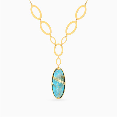 Oval Colored Stone Necklace In 18K Gold - 21046111211
