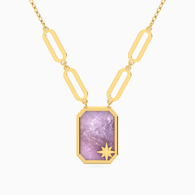Square Colored Stone Necklace In 18K Gold - 21046111217 Square Colored Stone Necklace In 18K Gold - 21046111217