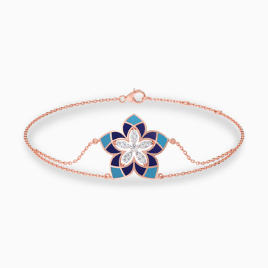 Flower Diamond & Enamel Coating Chain Bracelet In 18K Gold - KB603666