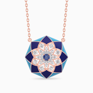 Octagon Diamond & Colored Stones Necklace in 18K Gold - A-KP611422SB