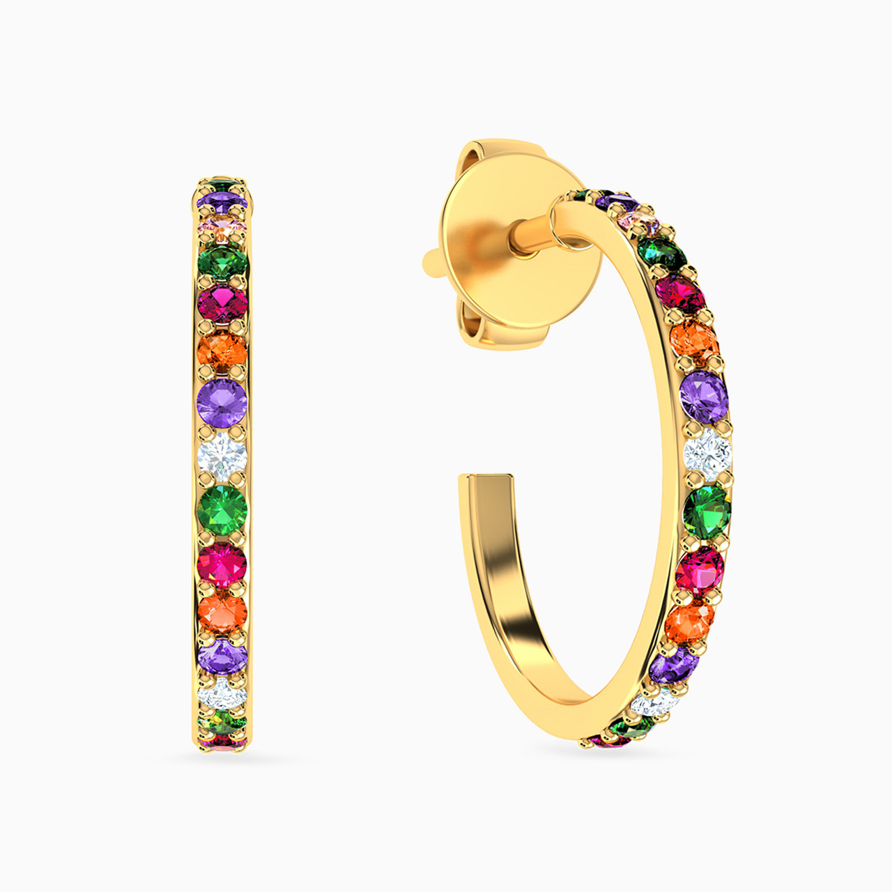 Circle Colored Stones Hoop Earrings in 18K Gold