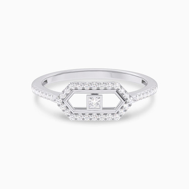 Hexagon East West Diamond Ring in 18K Gold - KR612339