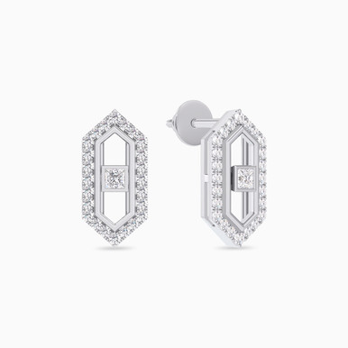 Hexagon Diamond Earrings in 18K Gold - KE612339