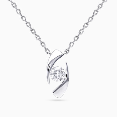 Curved & Round Lab Grown Diamond Sterling Silver Necklace - KP614645 Curved & Round Lab Grown Diamond Sterling Silver Necklace - KP614645