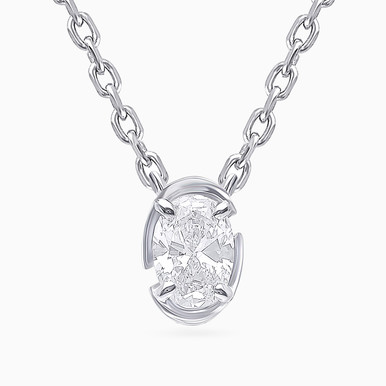 Bezel Setting Oval Lab Grown Diamond Sterling Silver Necklace - KP614610