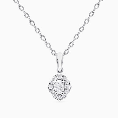 Floral Oval Lab Grown Diamond Sterling Silver Necklace - KP614623