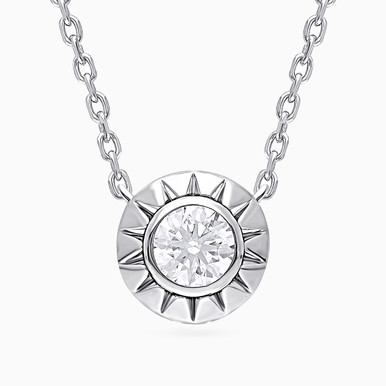 Round Sunburst Lab Grown Diamond Sterling Silver Necklace - KP614616