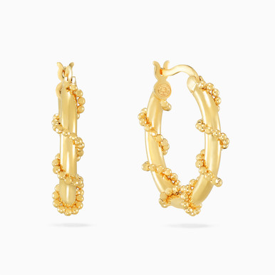 Tiny Beads Strap Hoop Earrings In 21K Gold - 22003650008 Tiny Beads Strap Hoop Earrings In 21K Gold - 22003650008