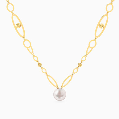 Oval & Round Loops Pearl Necklace In 18K Gold - 21046030378
