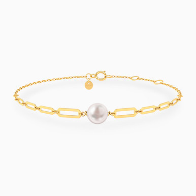 Pearl Paperclip Chain Bracelet In 18K Gold - 21047030127