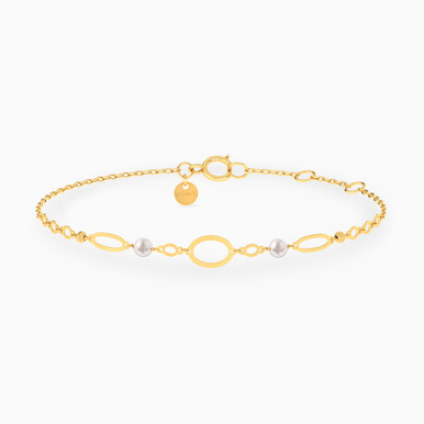 Oval & Round Loops Pearl Chain Bracelet In 18K Gold - 21047030123 Oval & Round Loops Pearl Chain Bracelet In 18K Gold - 21047030123