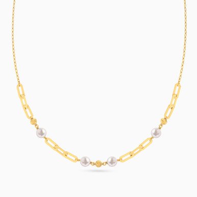Beads Pearl Paperclip Necklace In 18K Gold - 21046030377