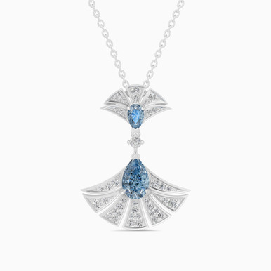 Double Fan Shaped Blue Stones & Diamond Necklace In 18K Gold - SAP06096