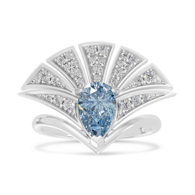 Fan Blue Stone Diamond Pave Ring In 18K Gold - SAR06097 Fan Blue Stone Diamond Pave Ring In 18K Gold - SAR06097