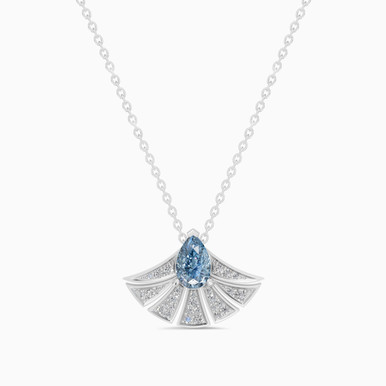 Solo Fan Shaped Blue Stone & Diamond Necklace In 18K Gold - SAP06097