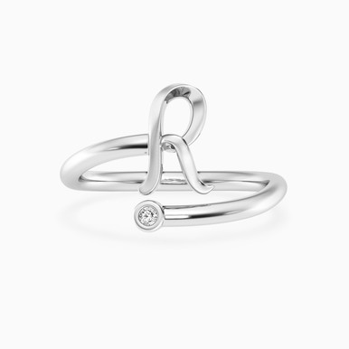 Letter (R) Lab Grown Diamonds Sterling Silver Ring - AMR06393-R