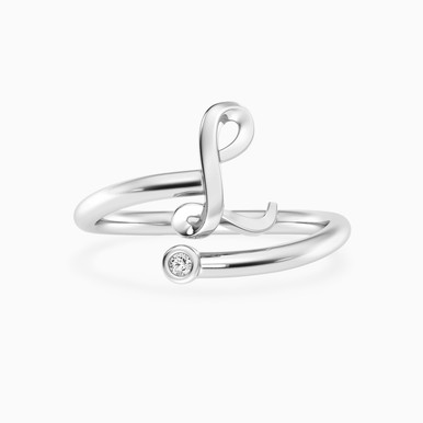Letter (L) Lab Grown Diamonds Sterling Silver Ring - AMR06393-L