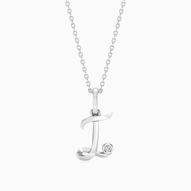 Letter (I) Lab Grown Diamonds Sterling Silver Necklace - AMP01251-I Letter (I) Lab Grown Diamonds Sterling Silver Necklace - AMP01251-I